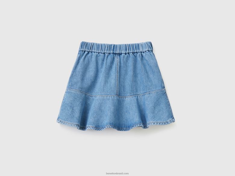 crianças minissaia jeans com babado Benetton R8L4P3051 azul