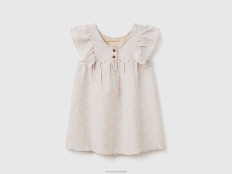 crianças vestido estampado em mescla de linho Benetton R8L4P5651 bege