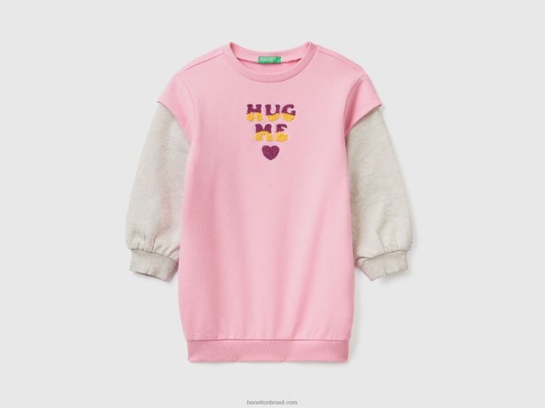 crianças vestido moletom com bordado Benetton R8L4P2942 rosa