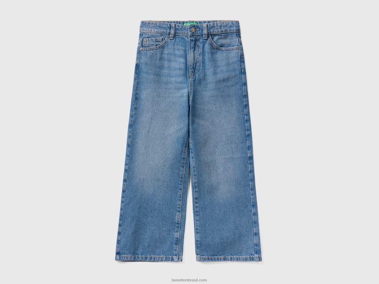 crianças calça jeans cintura alta larga Benetton R8L4P5432 azul escuro