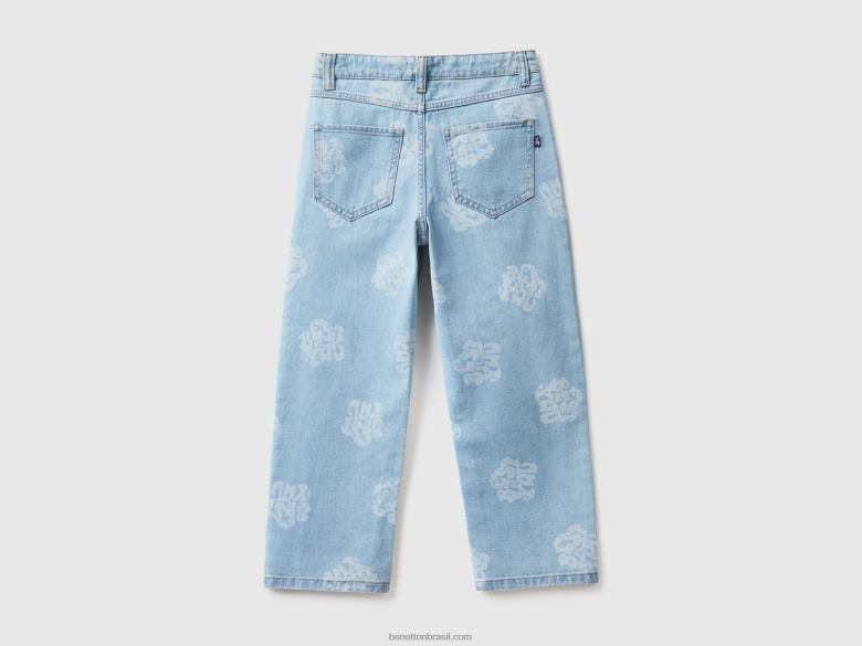 crianças jeans de ajuste reto impresso Benetton R8L4P5459 azul claro