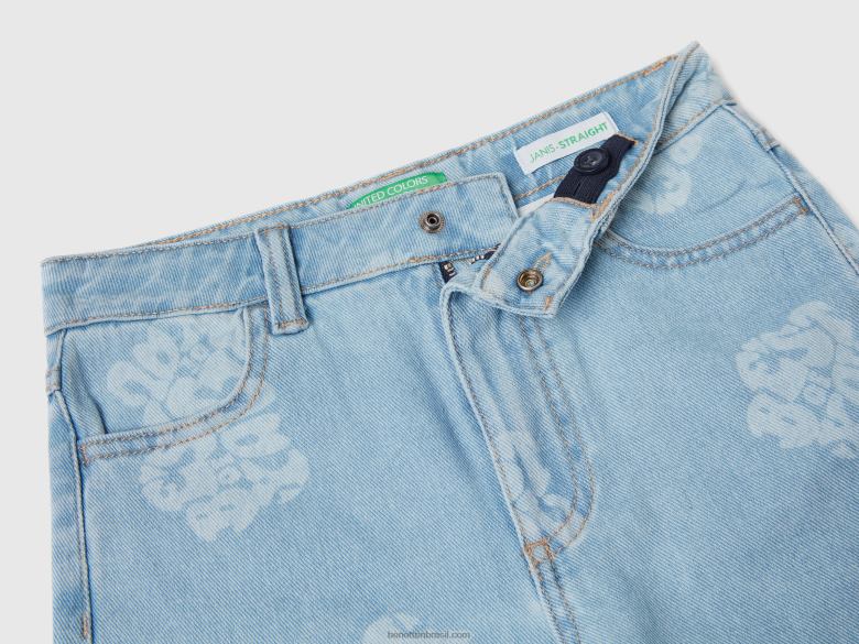 crianças jeans de ajuste reto impresso Benetton R8L4P5459 azul claro