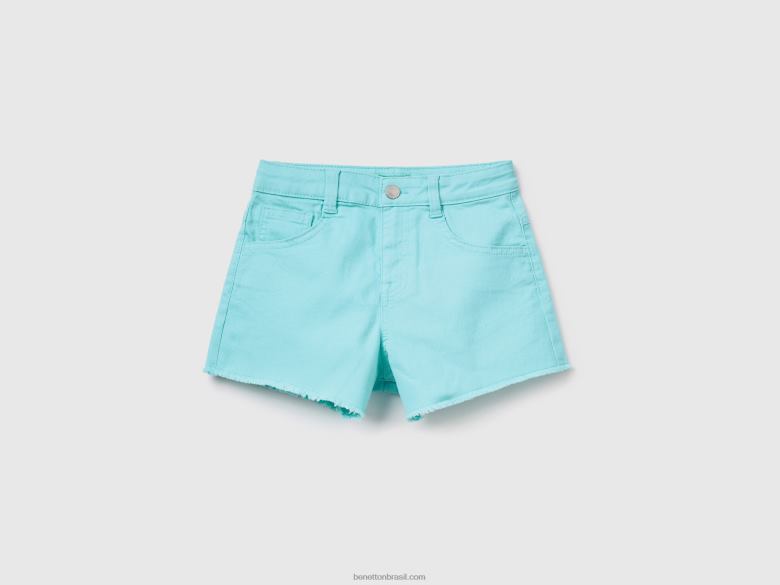 crianças shorts cintura alta desfiados Benetton R8L4P5446 azul claro