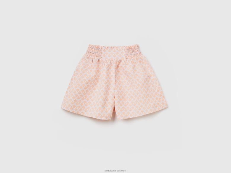 crianças shorts estampado em mescla de linho Benetton R8L4P2643 branco