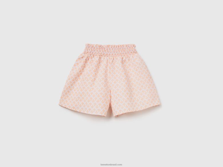 crianças shorts estampado em mescla de linho Benetton R8L4P2643 branco