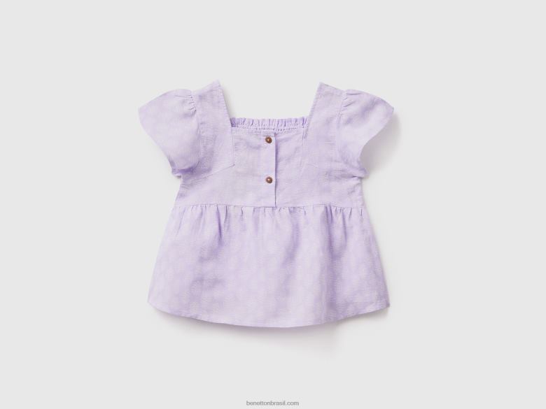 crianças blusa estampada em mescla de linho Benetton R8L4P2500 lavanda