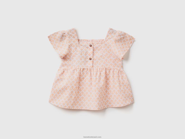 crianças blusa estampada em mescla de linho Benetton R8L4P5247 branco