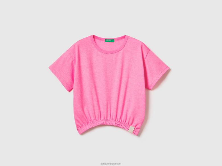 crianças camiseta boxy fit em tecido reciclado Benetton R8L4P5295 Rosa neon