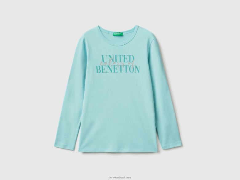 crianças camiseta manga longa com estampa de glitter Benetton R8L4P2463 aqua