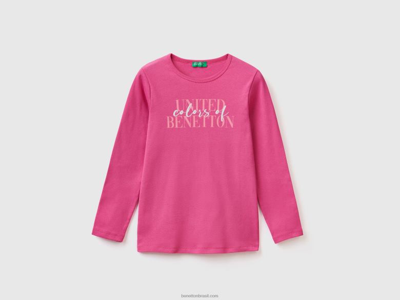 crianças camiseta manga longa com estampa de glitter Benetton R8L4P5272 fúcsia