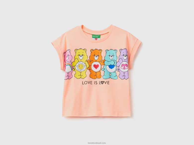 crianças t-shirt care bears 100% algodão Benetton R8L4P2456 Rosa suave