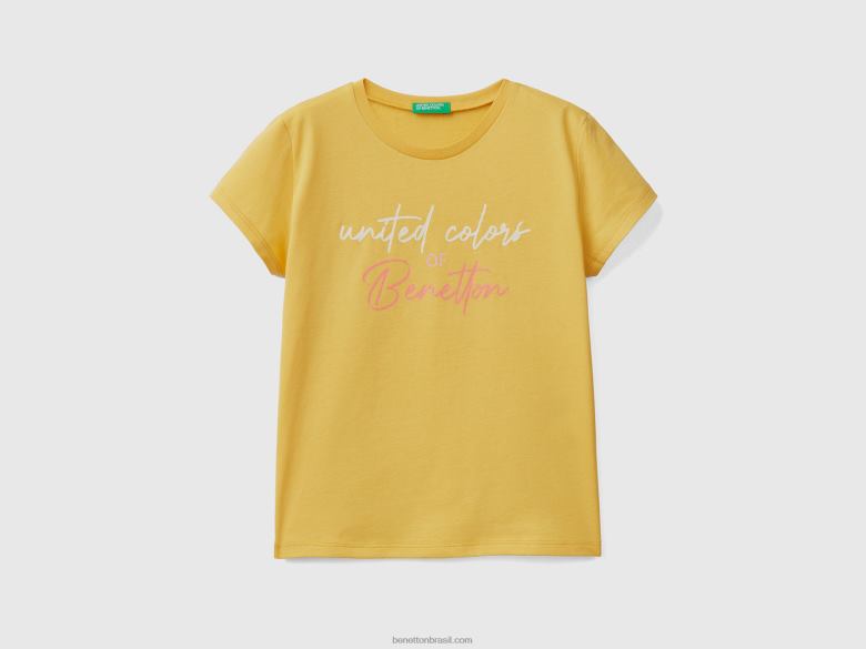 crianças t-shirt com logótipo brilhante em algodão orgânico Benetton R8L4P2480 amarelo
