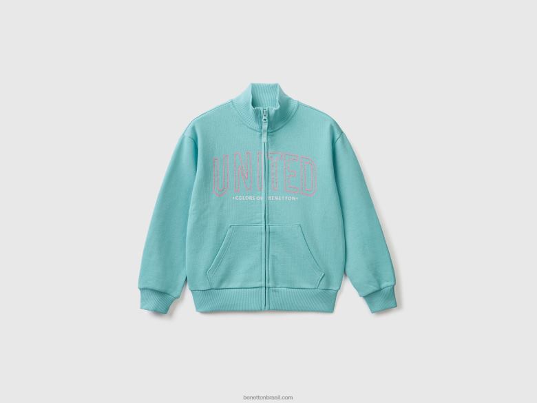 crianças moletom com zíper e gola Benetton R8L4P2557 aqua
