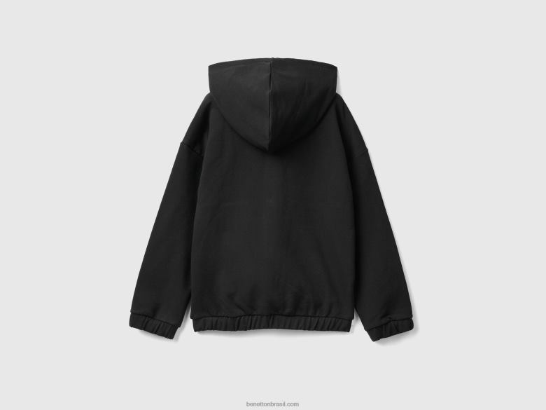crianças moletom com zíper e logo bordado Benetton R8L4P2509 preto
