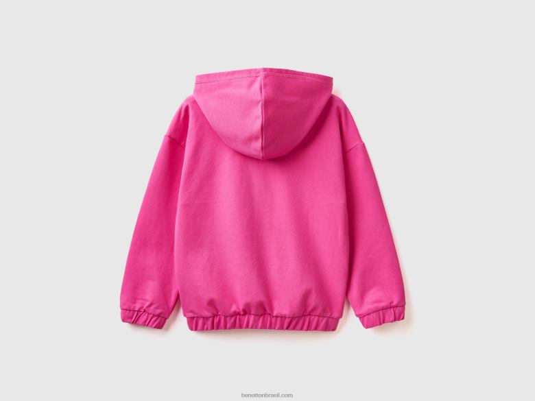 crianças moletom com zíper e logo bordado Benetton R8L4P2543 fúcsia