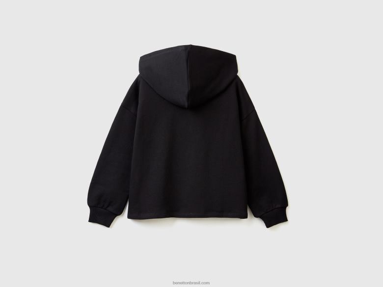 crianças moletom cropped com capuz Benetton R8L4P2530 preto