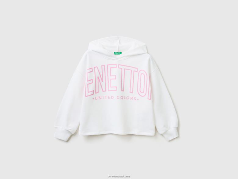 crianças moletom cropped com capuz Benetton R8L4P2545 branco