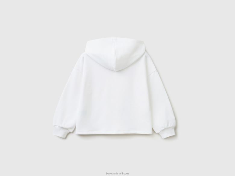 crianças moletom cropped com capuz Benetton R8L4P2545 branco