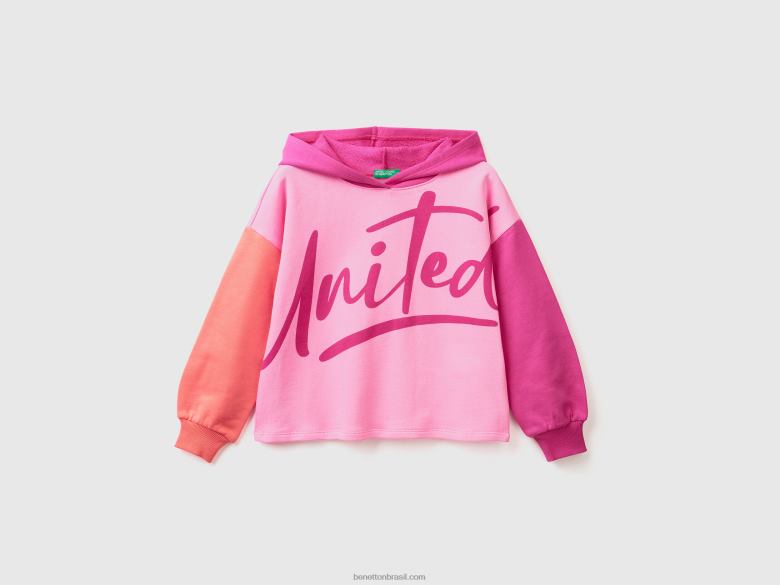 crianças moletom cropped com capuz Benetton R8L4P2546 rosa