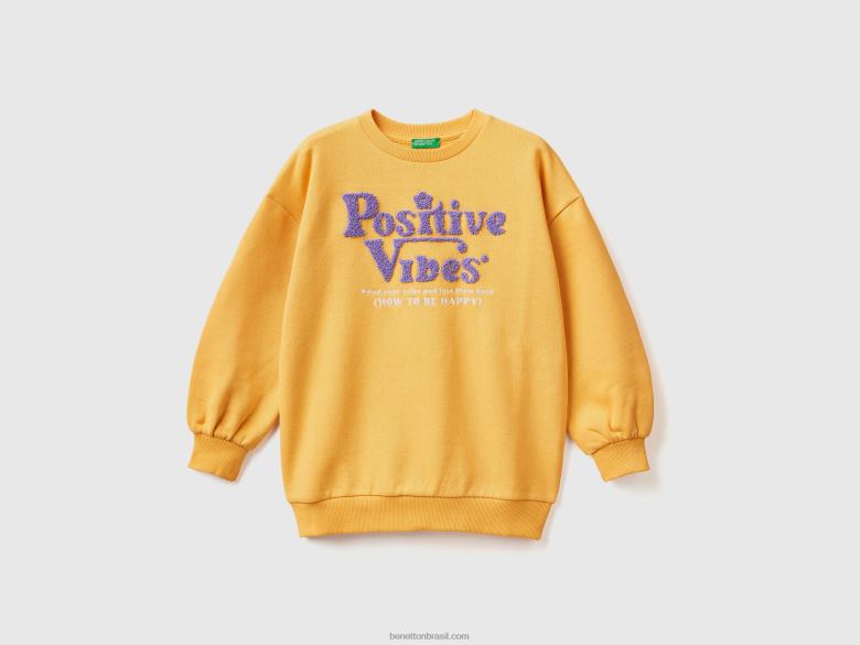 crianças moletom oversized com bordado Benetton R8L4P2522 amarelo