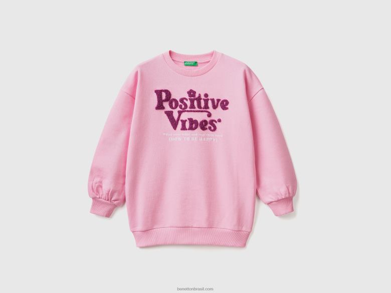 crianças moletom oversized com bordado Benetton R8L4P5317 rosa