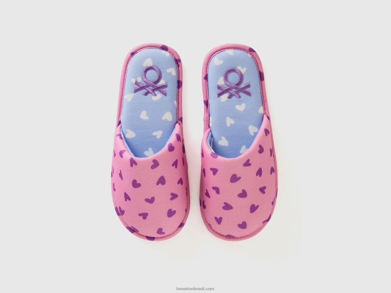 crianças chinelos com estampa de coração Benetton R8L4P2766 rosa
