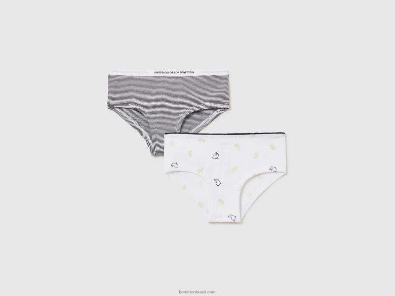 crianças conjunto de duas cuecas em algodão stretch Benetton R8L4P5508 branco