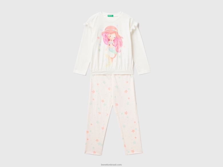 crianças pijama sereia 100% algodão Benetton R8L4P2782 branco cremoso