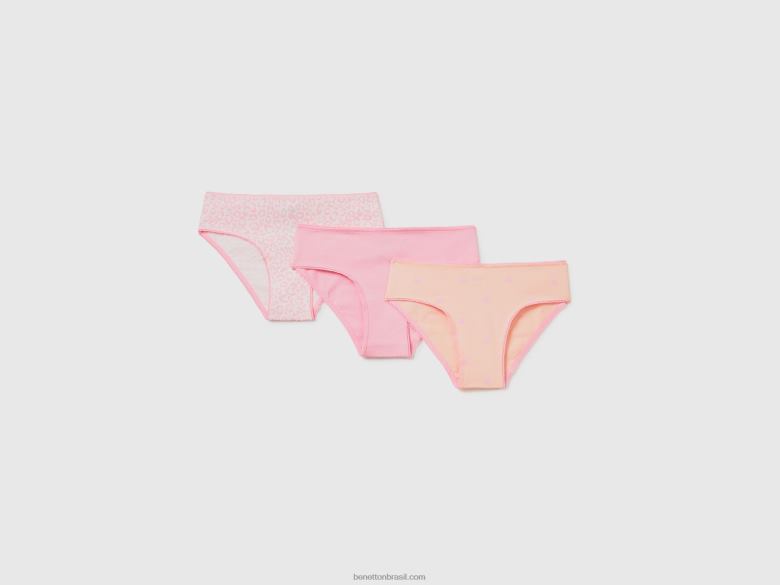crianças três pares de cuecas em algodão elástico Benetton R8L4P5500 rosa