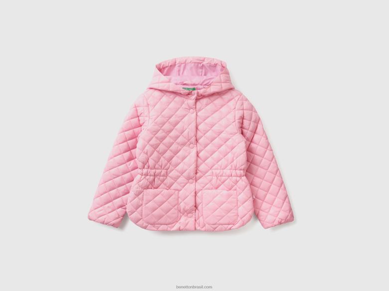 crianças jaqueta acolchoada com capuz Benetton R8L4P2425 rosa