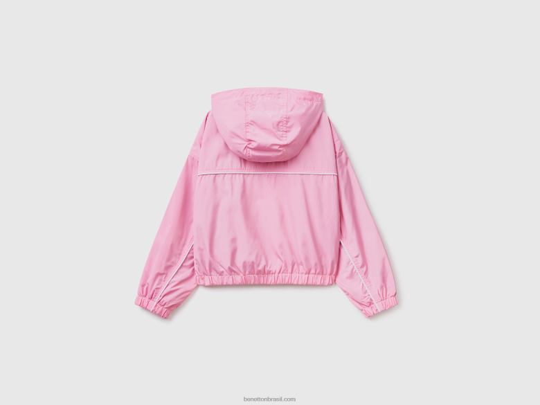 crianças jaqueta de náilon com capuz Benetton R8L4P2424 rosa
