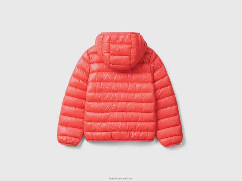 crianças jaqueta puffer com capuz Benetton R8L4P2422 coral laranja