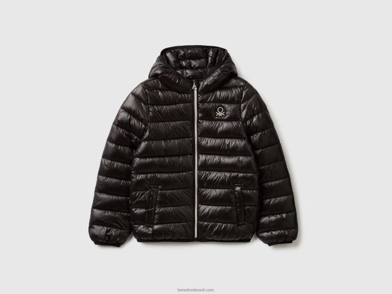 crianças jaqueta puffer com capuz Benetton R8L4P5207 preto