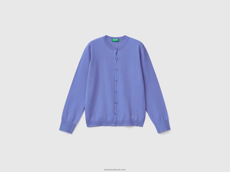 crianças cardigã decote careca em mistura de algodão Benetton R8L4P3422 pervinca