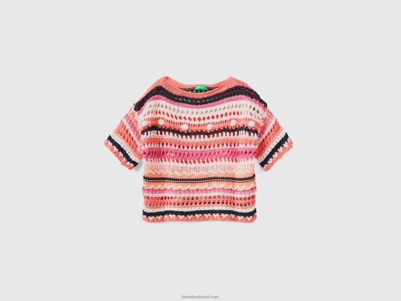 crianças suéter com tricot Benetton R8L4P6087 rosa