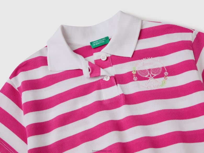 crianças camisa polo listrada com brasão Benetton R8L4P5286 fúcsia