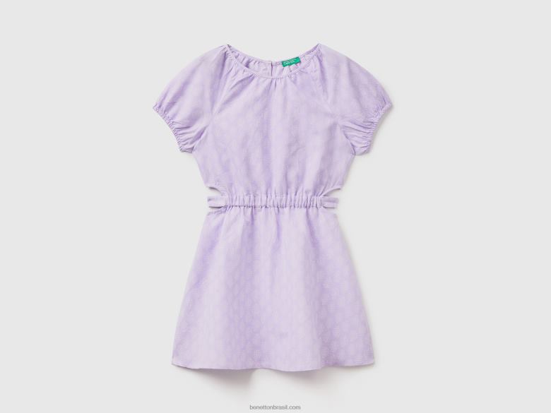 crianças vestido estampado em mescla de linho Benetton R8L4P5367 lavanda