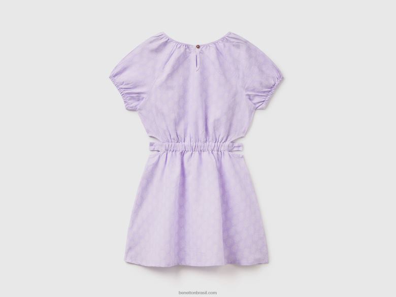 crianças vestido estampado em mescla de linho Benetton R8L4P5367 lavanda