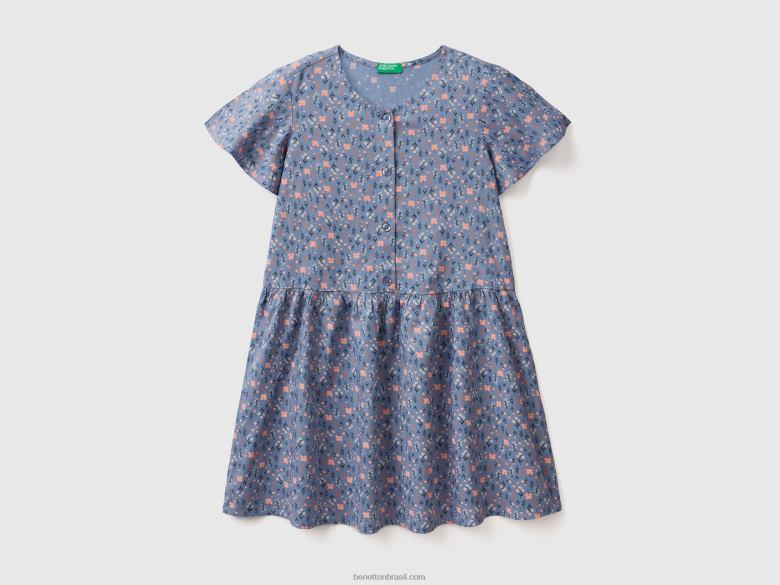 crianças vestido floral em viscose sustentável Benetton R8L4P2561 força aérea azul