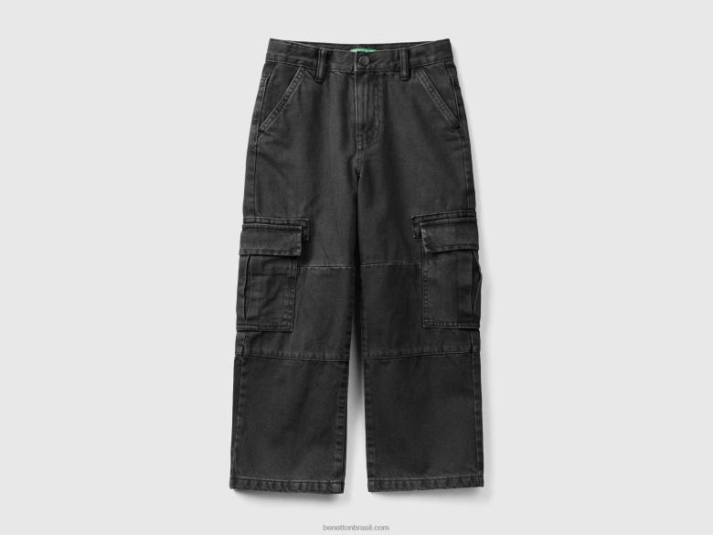 crianças calças cargo soltas Benetton R8L4P4949 cinza escuro