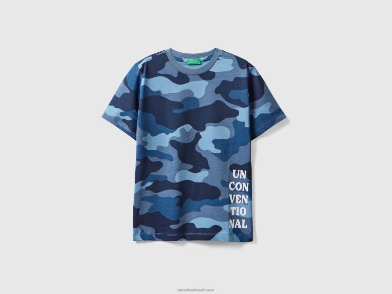 crianças T-shirt 100% algodão com estampa Benetton R8L4P1773 azul