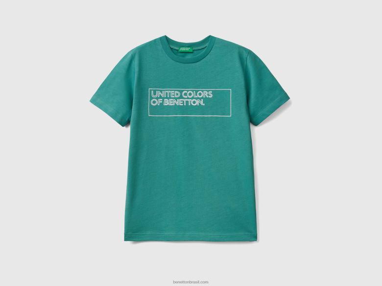 crianças T-shirt 100% algodão com logótipo Benetton R8L4P4821 verde escuro