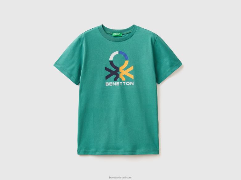 crianças T-shirt 100% algodão orgânico Benetton R8L4P1750 verde escuro