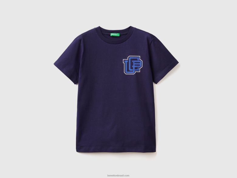 crianças T-shirt 100% algodão orgânico Benetton R8L4P4785 azul escuro