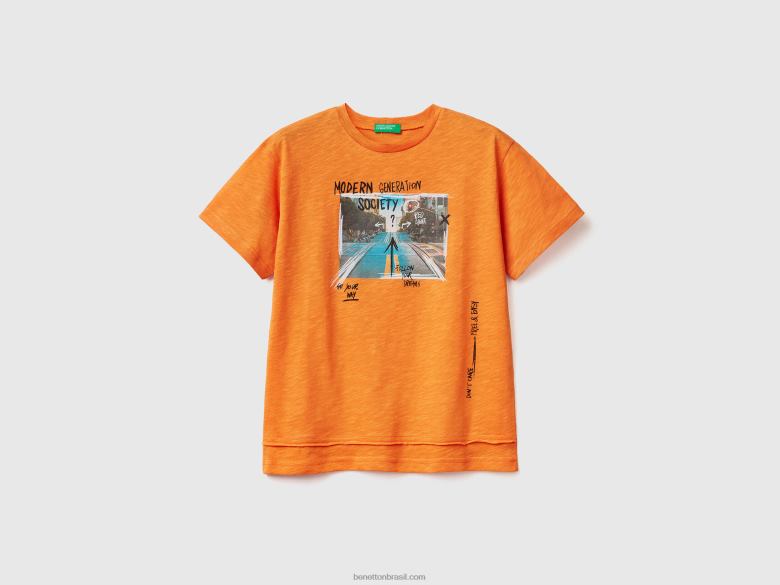 crianças camiseta com estampa de foto Benetton R8L4P1693 laranja
