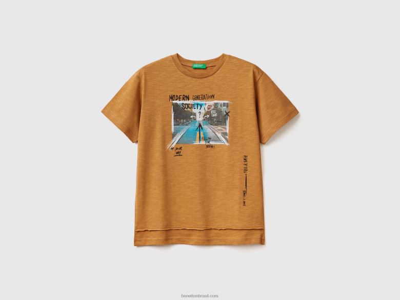 crianças camiseta com estampa de foto Benetton R8L4P4774 camelo