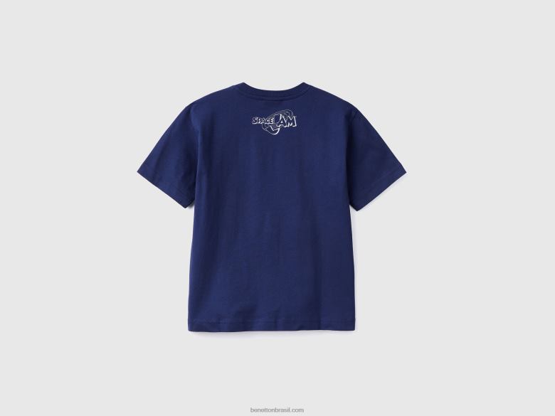 crianças camiseta com estampa de foto space jam Benetton R8L4P1798 azul escuro