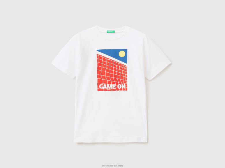 crianças camiseta com estampa de tênis Benetton R8L4P1791 branco