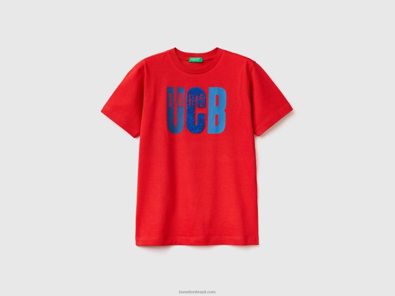 crianças camiseta com estampa e bordado Benetton R8L4P1776 vermelho