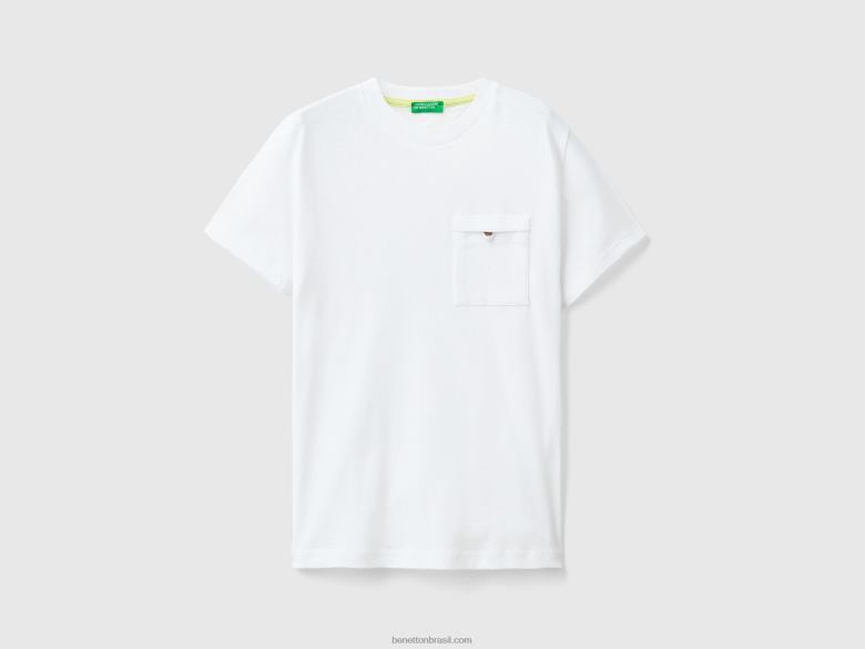 crianças camiseta linho com bolso Benetton R8L4P4798 branco
